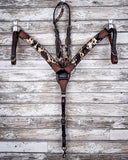 Peppered Hair On Hide Breast Collar and Headstall - Pieces Sold Separate - Horse Tack - Rafter T Ranch Co. - Bronco Western Supply Co.