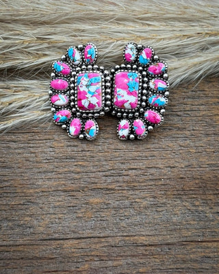 Pink Mosaic Concho Stud Fashion Earrings – Jewelry from Bronco Western Supply Co.