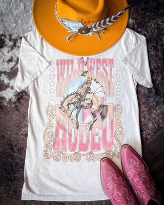 Pink Rodeo Graphic Tee - Off White Mineral Wash – Apparel from Bronco Western Supply Co.