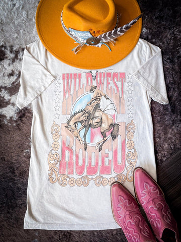 Pink Rodeo Graphic Tee - Off White Mineral Wash - Apparel - Lotus Fashion - Bronco Western Supply Co.