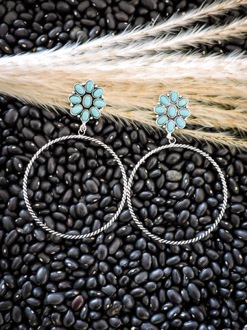 Poppy Stud Dangle Hoop Fashion Earrings - Jewelry - Blue Tortoise - Bronco Western Supply Co.