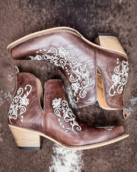 Prairie Dream Embroidered Western Leather Ankle Booties by Myra