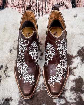 Prairie Dream Embroidered Western Leather Ankle Booties by Myra Bag – Women's Shoes from Bronco Western Supply Co.