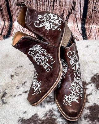 Prairie Dream Embroidered Western Leather Ankle Booties by Myra Bag – Women's Shoes from Bronco Western Supply Co.