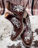 Prairie Dream Embroidered Western Leather Ankle Booties by Myra Bag - Women's Shoes - Myra Bag - Bronco Western Supply Co.