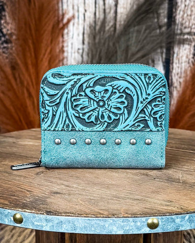 Prairie Rose Tooled Wallet in Turquoise by Wrangler - Purses & Wallets - Montana West - Bronco Western Supply Co.