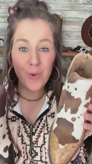 Two words: cow print. 🤠

The Christina Booties by Very G are the kinda western statement you build an outfit around — bold, comfy, and cute as heck.

➡️ Available in Tan or Chocolate
🖤 Cushioned insole
🐄 Cowgirl-approved