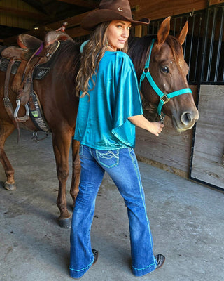 Pull - On Turquoise Hurricane Trouser by Cowgirl Tuff – Apparel from Bronco Western Supply Co.