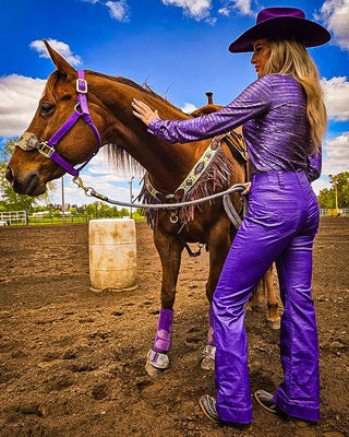 Purple Flirt Pull On Trousers in Purple by Cowgirl Tuff – Apparel from Bronco Western Supply Co.