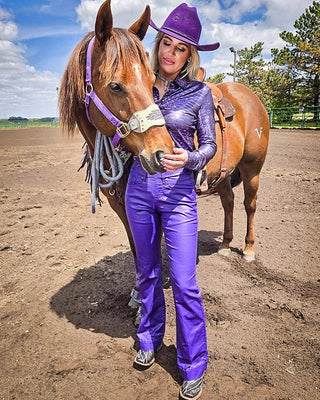 Purple Flirt Pull On Trousers in Purple by Cowgirl Tuff – Apparel from Bronco Western Supply Co.
