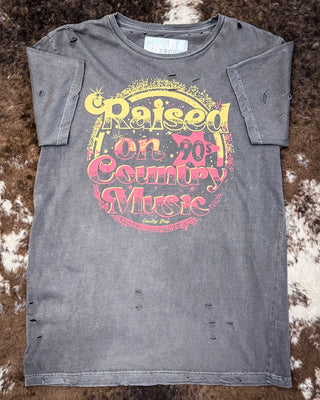 Raised on 90's Country Distressed Graphic Tee - Faded Black – Apparel from Bronco Western Supply Co.