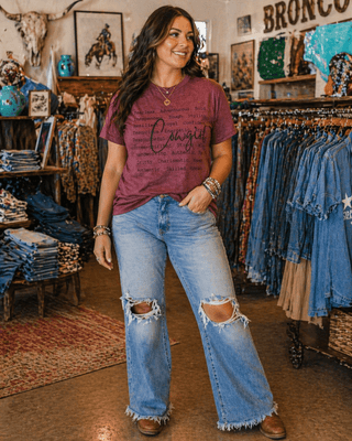 Raised Wild Cowgirl Graphic Tee in Burgundy – Apparel from Bronco Western Supply Co.