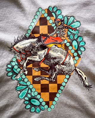Raleigh Bronc Graphic Tee in Granite – Apparel from Bronco Western Supply Co.