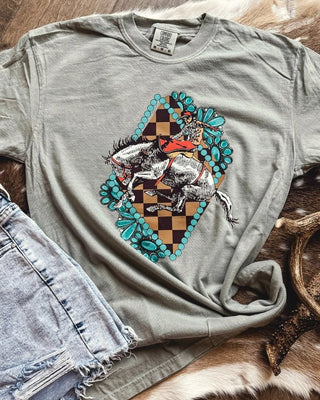 Raleigh Bronc Graphic Tee in Granite – Apparel from Bronco Western Supply Co.