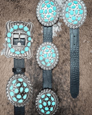 Ravenstone Turquoise Concho Belt in Black by Lucky and Blessed – Accessories from Bronco Western Supply Co.