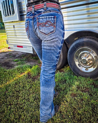 Red Roan Flannel Lined Bootcut Jeans in Medium Wash by Cowgirl Tuff – Apparel from Bronco Western Supply Co.