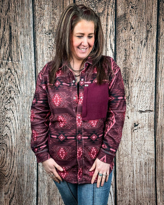 Redstone Ridge Aztec Fleece Shacket by Lucky & Blessed – Apparel from Bronco Western Supply Co.