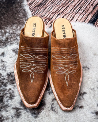 Reed Suede Mule in Brown by Stetson – Women's Shoes from Bronco Western Supply Co.