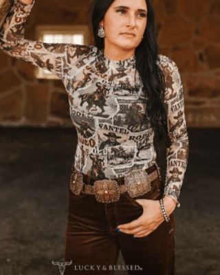 Rodeo Collage Mesh Top – Apparel from Bronco Western Supply Co.