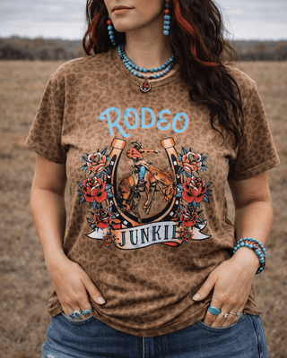 Rodeo Junkie Graphic Tee in Brown Leopard – Shirts & Tops from Bronco Western Supply Co.