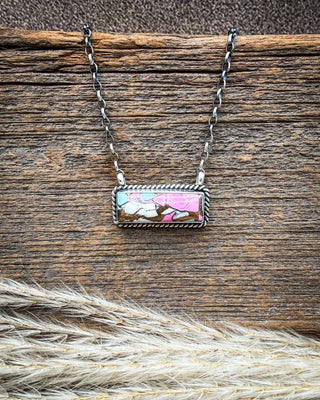 Rosa Rail Cotton Candy Sterling Silver Bar Necklace by Johnny Dixon – Necklace from Bronco Western Supply Co.