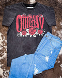 Rose Outlaw Vintage Graphic Tee - Black Acid Wash - Apparel - Country Deep Apparel - Bronco Western Supply Co.