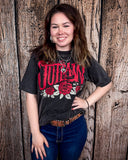 Rose Outlaw Vintage Graphic Tee - Black Acid Wash - Apparel - Country Deep Apparel - Bronco Western Supply Co.