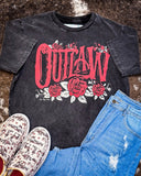 Rose Outlaw Vintage Graphic Tee - Black Acid Wash - Apparel - Country Deep Apparel - Bronco Western Supply Co.