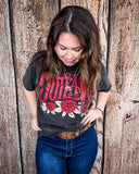 Rose Outlaw Vintage Graphic Tee - Black Acid Wash - Apparel - Country Deep Apparel - Bronco Western Supply Co.