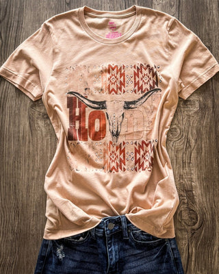 Rowdy Howdy Rhinestone Graphic Tee in Sand – Apparel from Bronco Western Supply Co.
