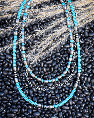 Rowdy Navajo Style Pearl Layered Fashion Necklace - Bead/Turquoise – Jewelry from Bronco Western Supply Co.