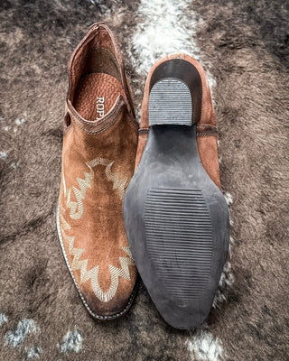 Rowdy Suede Bootie in Brown by Roper – Women's Shoes from Bronco Western Supply Co.
