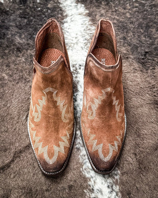 Rowdy Suede Bootie in Brown by Roper – Women's Shoes from Bronco Western Supply Co.