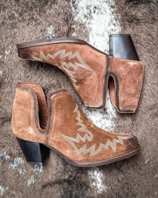 Rowdy Suede Bootie in Brown by Roper – Women's Shoes from Bronco Western Supply Co.