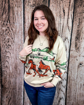 Running Wild Oversized Sweatshirt in Beige – Apparel from Bronco Western Supply Co.