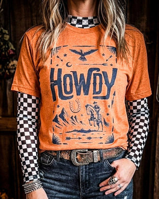 Rusty Spur Howdy Graphic Tee – Apparel from Bronco Western Supply Co.