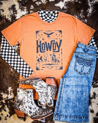Rusty Spur Howdy Graphic Tee – Apparel from Bronco Western Supply Co.