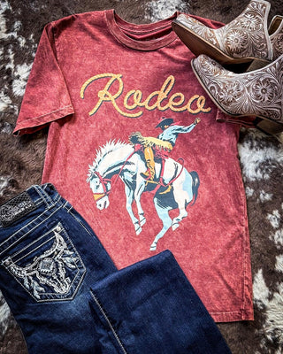 Saddle Bronc Rodeo Graphic Tee - Wine – Apparel from Bronco Western Supply Co.