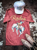 Saddle Bronc Rodeo Graphic Tee - Wine - Apparel - Lotus Fashion - Bronco Western Supply Co.