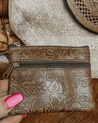 Sadie Embossed Leather Zipper Coin Pouch in Brown by Countryside Co. – Purses & Wallets from Bronco Western Supply Co.