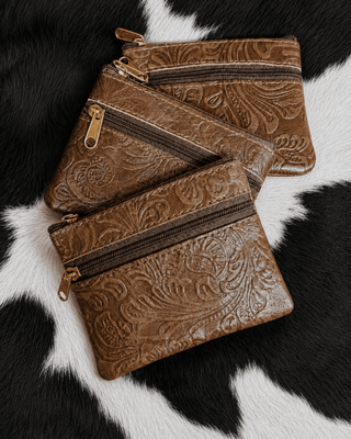 Sadie Embossed Leather Zipper Coin Pouch in Brown by Countryside Co. – Purses & Wallets from Bronco Western Supply Co.