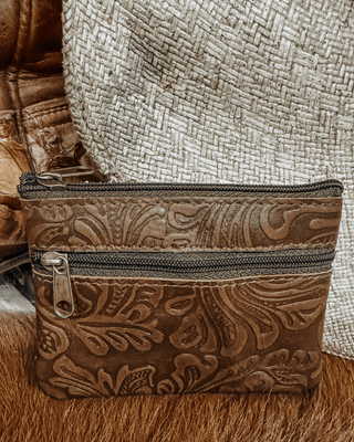 Sadie Embossed Leather Zipper Coin Pouch in Brown by Countryside Co. – Purses & Wallets from Bronco Western Supply Co.