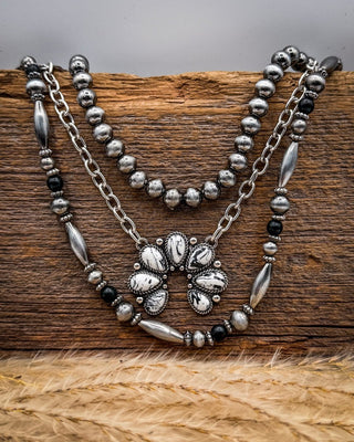 Sagebrook Layered Squash Blossom Necklace in White – Jewelry from Bronco Western Supply Co.