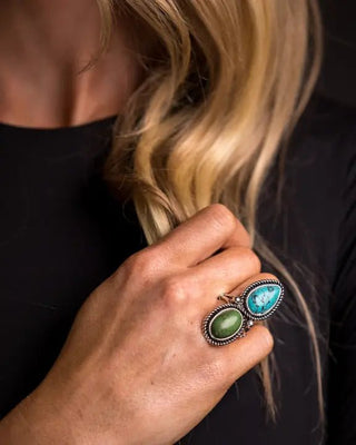 Sagewater Turquoise & Green Two Stone Ring – Jewelry from Bronco Western Supply Co.