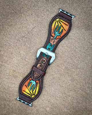 Saguaro Sunset Tooled Leather Smart Watch Band by American Darling – Accessories from Bronco Western Supply Co.