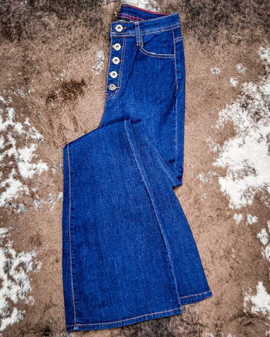 Saloon Stretch Five Button Flare Jeans - Dark Wash - Apparel - Denim Zone USA - Bronco Western Supply Co.