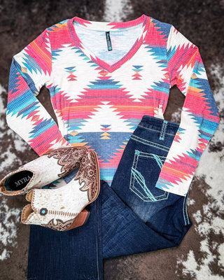 Santa Fe Long Sleeved Aztec Top by Sterling Kreek – Apparel from Bronco Western Supply Co.
