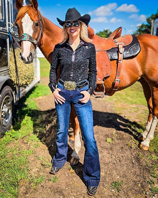 Sapphire Sport Trouser Jeans in Dark Wash by Cowgirl Tuff – Apparel from Bronco Western Supply Co.