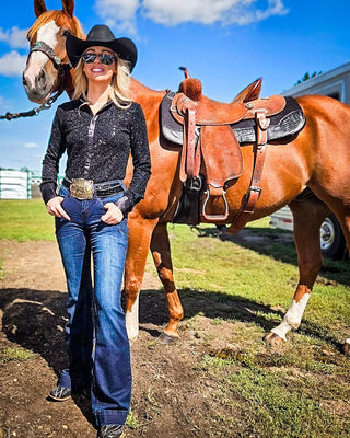 Sapphire Sport Trouser Jeans in Dark Wash by Cowgirl Tuff – Apparel from Bronco Western Supply Co.