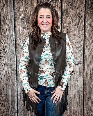 Sawyer Fringe Tier Vest in Brown by Lucky and Blessed – Apparel from Bronco Western Supply Co.